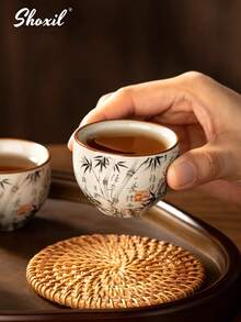shoxil 1/2 chiếc tách trà cầm tay in họa tiết tre, thích hợp dùng trong gia đình, quán trà, các buổi tụ họp. - Tách - Xem 4