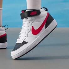 Nike COURT BOROUGH MID 2 BG Mid-Top Lightweight Casual Sneakers For Teens, CD7782-110 - Black/White/University Red - View 1