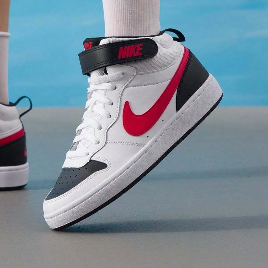 Nike COURT BOROUGH MID 2 BG Mid-Top Lightweight Casual Sneakers For Teens, CD7782-110 - Black/White/University Red - View 1