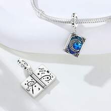 CYMYSS 1pc Fantasy Starry Sky 925 Silver Plated Artificial Zirconia Blue Crescent Moon & Star Pattern Book Pendant, Women's Gift For Valentine's Day/Birthday/Daily Wear - Multicolor - View 3