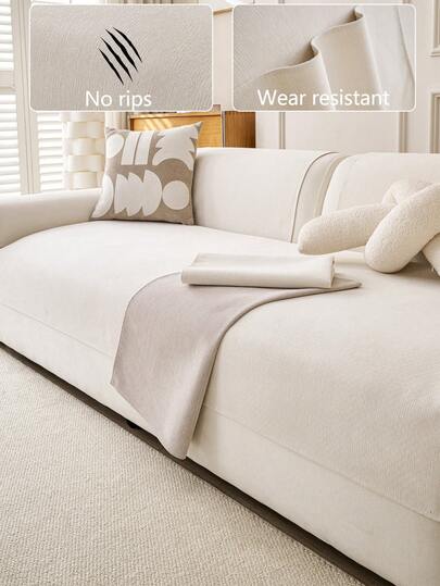 1pc Comfortable Chenille Sofa Cushion Cover, All-Season Modern Minimalist Non-Slip Sofa Seat Pad, Dust-Proof And Washable Sofa Slipcover, Beige Fresh And Fashionable, Soft And Fade-Resistant, Pet-Friendly Protective Cover, Adjustable For Corner Sofa, Bedroom, Office, Living Room Furniture, L-Shaped Sofa And 1/2/3/4 Seat Sofa