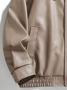 Chaqueta con cremallera minimalista para hombre, casual/negocios y de uso diario - Camel - Ver 4
