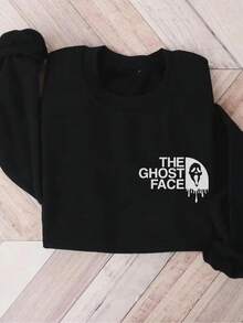 Women's Autumn And Winter Long Sleeved Crew Neck Sweatshirt ,Sweatshirt, Horror Halloween Sweatshirt, Ghost Face Crewneck Sweater, Spooky Season Sweatshirt, Horror Movie Sweatshirt, Vintage Sweatshirt-Suitable Both Men And Women; Gifts Friends And Family - 黑色 - 查看 6