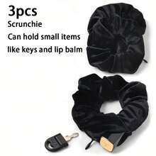 3pcs New Velvet Large Intestine Hair Ring Pleated Fabric Versatile Hair Ring, Fashionable Can Store Small Items Elastic Rubber Band Hairband - View 6