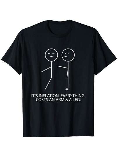 180g Pure Cotton Single-Sided Print Round Neck Short Sleeve T-Shirt Funny Matchstick People Inflation Costs Arm And Leg Dual Pangram Humorous Shirt % Pure Cotton Unisex Home Leisure Daily Wear Holiday Gift Sports T-Shirt