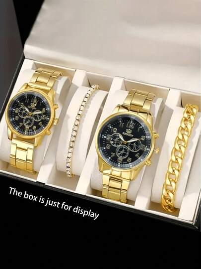 4-Pack Silver Men's Women's Couple Watch Set - Classic Business Casual Style, Simple Design, Suitable For Gift Giving, School Supplies, Halloween And Christmas Decorations, Gift Watch Set | Elegant Clock Set | Polished Surface, Valentine's Day Gift