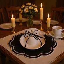 Bow Embroidered Placemats Linen Heat-Resistant Placemats For Home Restaurant Party And More - Black - View 2