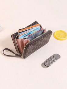 Fashionable Embroidered Tri-Fold Multi-Card Women Wallet, European And American Style Letter Design, Mini - Coffee - View 2