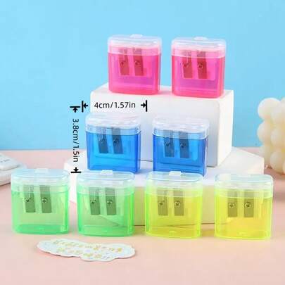 1/4pcs (Random Style) Manual Pencil Sharpener With Cover, Dual-Hole Colorful Handheld Pencil Sharpener, Portable Pencil Sharpener, Ideal For Classroom And Office Use, Perfect Christmas Gift