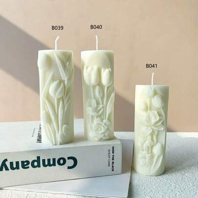 Khuôn silicon hình trụ hoa tulip dùng làm nến thơm, nến thủ công tự làm, dụng cụ mài trang trí thạch cao.