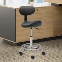 Sgabello a sella con ruote, sgabello ergonomico da ufficio, sgabello da toeletta con schienale, girevole a 360°, regolabile in altezza per centro massaggi, cucina, ufficio, spa, pub, studio di cucito. - nero - Visualizzare 9