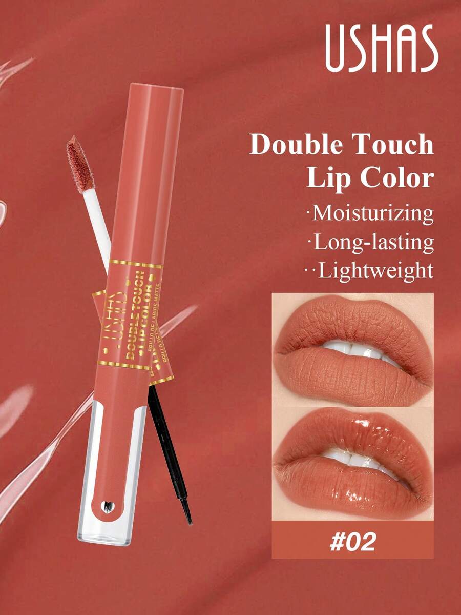 USHAS 二合一哑光亮泽唇釉，打造丰盈水润双唇，持久显色，适合日常通勤和约会。 - #02 - 查看 1