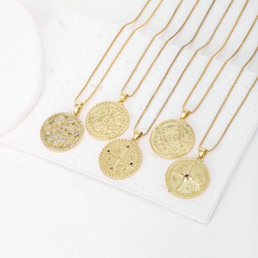 1件白色锆石18K镀金铜几何吊坠项链，奢华珠宝，简约设计，优雅女士礼物 - 金色 - 查看 1