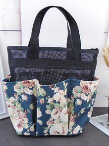 Bolsa de Toucador de Grande Capacidade com Estampa Floral, Design Dobrável para Fácil Armazenamento e Economia de Espaço, Adequada para Viagens Curtas, Viagens de Negócios, Camping e Mais - Multicolorido - Visão 12