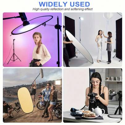 7'si 1 arada oval katlanabilir reflektör, saklama çantasıyla birlikte, fotoğraf çekiminde yansıtma için uygun, katlanabilir ve taşınabilir, canlı yayın, fotoğrafçılık, video bloglama, iç ve dış mekan çekimleri için profesyonel aydınlatma aksesuarı.