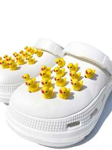 5个/10个/20个/30个装小黄鸭鞋饰，卡通动物鞋挂件，基础款塑料沙滩鞋装饰，可爱卡通鞋饰，镂空木屐鞋装饰，DIY鞋饰 - 黃色 - 查看 9