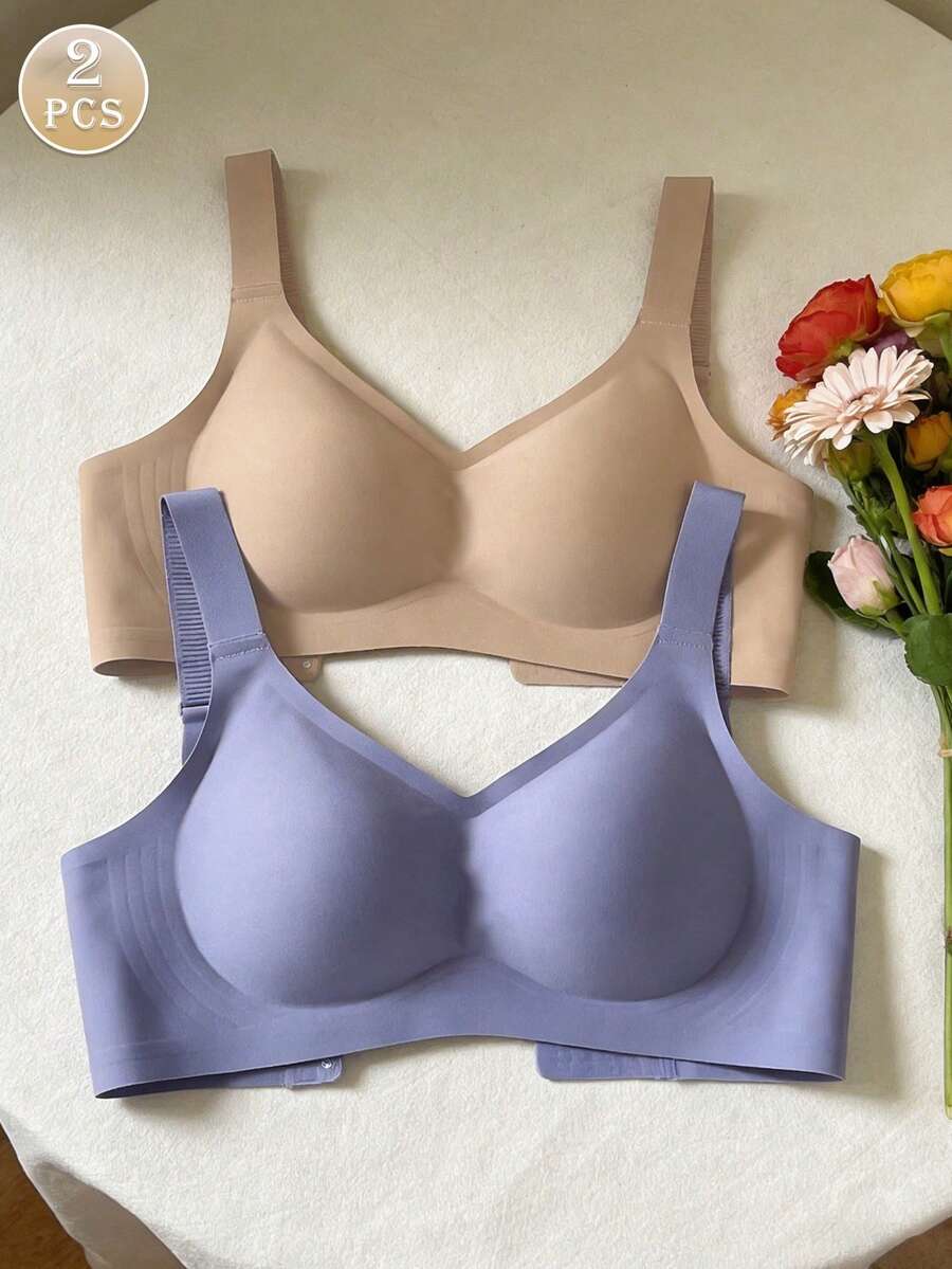 2件套简约舒适女士运动文胸,无钢圈,纯色 - 彩色 - 查看 1
