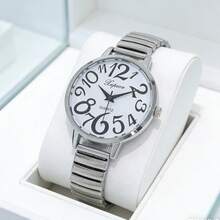 XAPWV 1pc Women's Quartz Watch, Arabic Numeral, Elastic Band, Casual Round Dial, Fashion Luxury Ladies Wristwatch - Silver - View 2