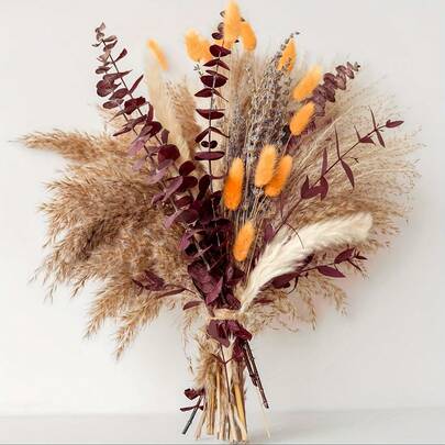 80 Stems Orange Flower Bouquet, Boho Style Pampas Grass Decor, Suitable For DIY Floral Decoration - Perfect For Parties, Weddings, Dining Table, Home Decor, Thanksgiving And Christmas Celebrations.