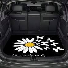 1 pièce Tapis de coffre de voiture avec imprimé de marguerite noire et rêveuse - Décoration intérieure de voiture élégante, convient à la plupart des véhicules, doublure de coffre avec design esthétique, style plat 2D - tapis de coffre - Voir 2
