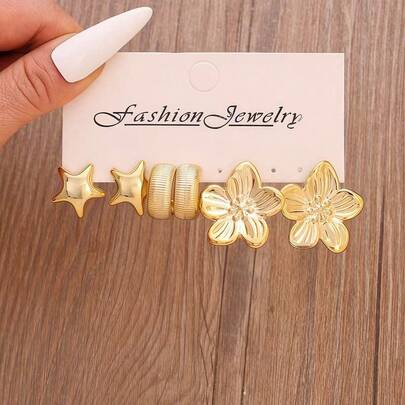 6pcs-18pcs Fashion Metal Feeling Party Holiday Multi-Shape Earring Set, Lightweight CCB Material, Stylish Earring Set For Women