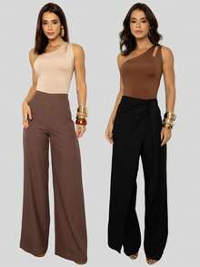 Kit 2 Women's Basic One Shoulder Blouse With No Sleeves - 白色和棕色 - 查看 10