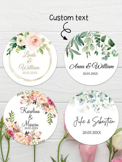 1-120pcs Custom Round Label Stickers, Personalized Wedding Stickers, Floral Pattern Stickers, Custom Name Stickers, Waterproof Stickers, Perfect For Weddings, Christening Gifts, Candy Gift Sealing, Gift Boxes, Festive, Romantic, Colorful, High-Quality Stickers, Ideal Gift For Couples, Lovers, Friends, Family, Groom, Bride, Great For Engagement Parties, Celebrations, Weddings, Anniversaries