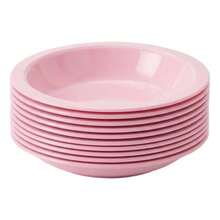 Set Of 10 Round Plastic Deep Plates For Meals - Baby Pink - View 1
