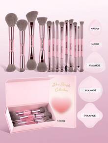 MAANGE 13/18件套化妆刷套装，包含13支双头化妆刷和5个化妆海绵配件，内含腮红刷、粉底刷、散粉刷、眼影刷、睫毛刷、晕染刷、轮廓刷、高光刷、眉刷、遮瑕刷，是送给女性和女孩的理想礼物。 - 粉色 - 查看 1