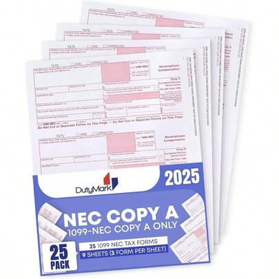 1099 Copy A Forms, 25 Income Laser Forms, Use With 2025 1099  Forms, RED Copy A ONLY, 25 Forms - 9 Sheets 2025