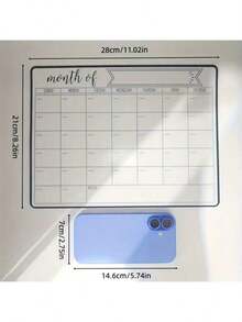 1pc Magnetic Fridge Calendar Whiteboard - Large 11"X8.3" Magnetic Dry-Erase Monthly Planner With Magnetic Board, Calendar Grid & Notes Section,, Office - Magnetic Strip Compatible (Compatible With Fridge Magnets) - A - 查看 2