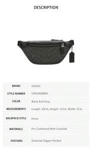 Coach Printed Men's Crossbody Waist Bag CW369QBMI5 - 黑灰色CW369QBMI5 - 查看 7