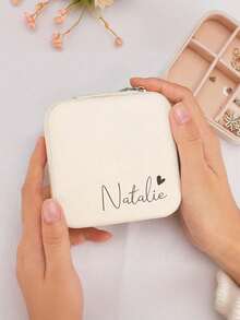 Personalized Name Jewelry Box, Customizable Classic Rectangle Fabric-Lined Travel Case With Zipper Closure And Cufflink Compartment, Multipurpose Bridesmaid Gift Box, Jewelry Organization | Heart Detail Design, Wedding Keepsake, Birthday Gift - Multicolor - View 4