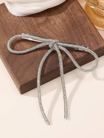 1件女士时尚优雅金/银/黑水晶蝴蝶结发夹，适合日常、节日、派对、婚礼、舞会等场合佩戴