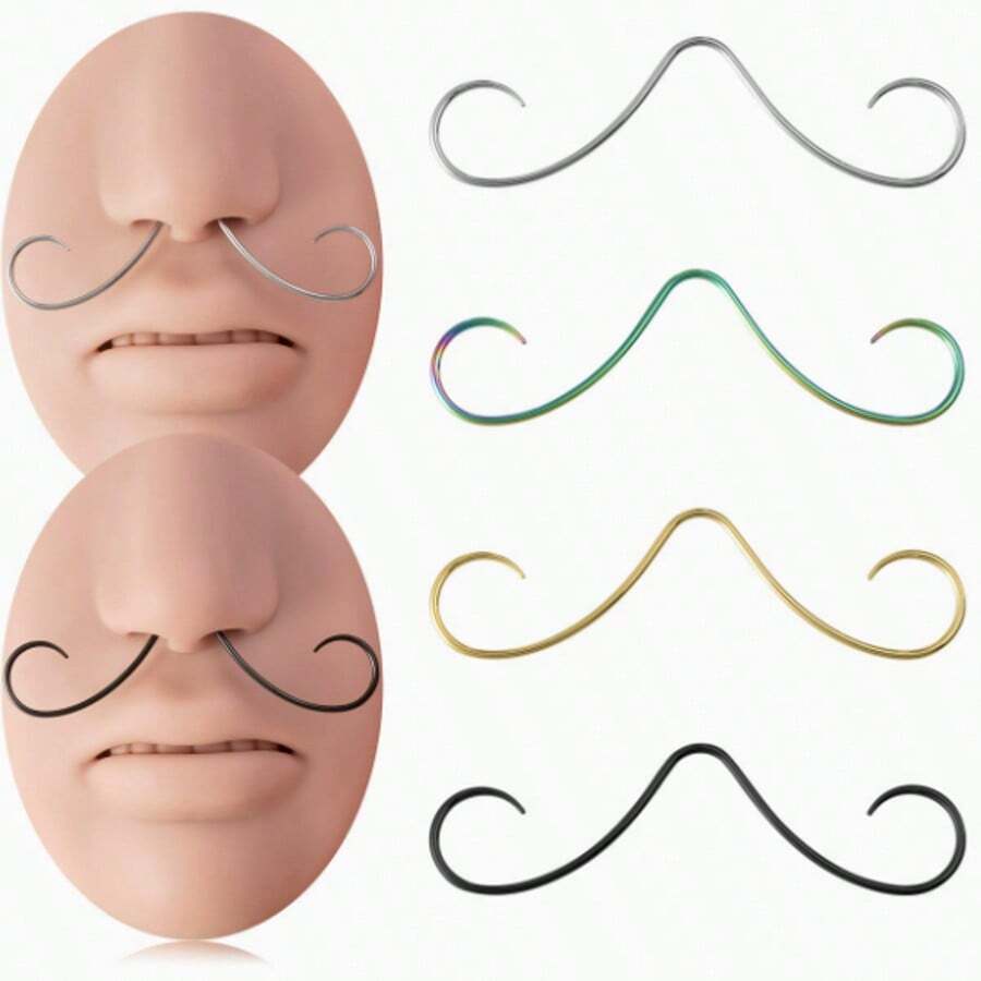 1件 16G 316L 医用钢胡须鼻中隔环穿刺饰品 - 彩色 - 查看 1