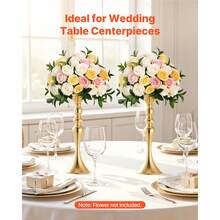 16 PCS Wedding Flower Vase, 15 In Tall Flower Table Centerpieces, Crystal Banquet Vases Easy Installation, Electroplated Versatile Arrangement Stand For Party Events Home Decor Reception, Gold - 15-inch Gold (16 pieces) - 查看 2