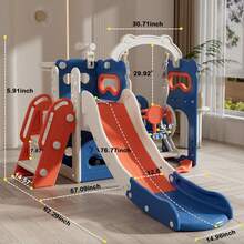 Toddler Slide And Swing Set For Toddlers Age 3-5 Baby Kids Slides With Basketball Hoop Telescope Outdoor Indoor Slide Stair Playset Playground - 紅藍 - 查看 4