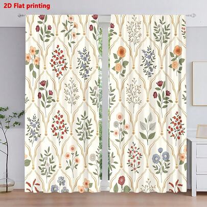 2 pièces/set Rideaux imprimés de fleurs de printemps, rideaux d'intimité élégants, belle décoration de pièce pour le salon, la chambre à coucher, le bureau, la décoration de la maison