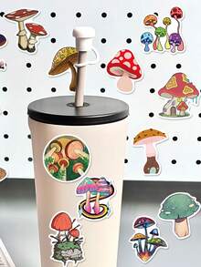50 Stücke bunte Cartoon Fantasy Pilz Aufkleber mit lustigen Mustern, perfekt für Gitarren, Skateboards, Umschläge, Partys, Notizbücher, Koffer, Urlaubsgeschenk Dekorationen - Bastel Aufkleber - Verschiedenfarbig - Übersicht 3