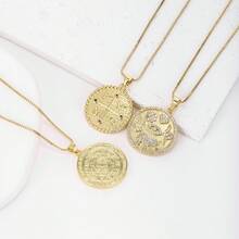 1件白色锆石18K镀金铜几何吊坠项链，奢华珠宝，简约设计，优雅女士礼物 - 金色 - 查看 2