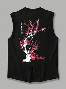 1 chiếc áo tank top nam mùa hè, không tay, cổ tròn, in họa tiết, thích hợp cho thể thao, tập thể dục và mặc hàng ngày. - màu đen - Xem 3