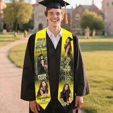 1PC Personalized Graduation Stoles, Custom Name & Photo Graduation Sash, Class Of 2026 Graduation Gifts - 62"X4.5" - Yellow - View 5