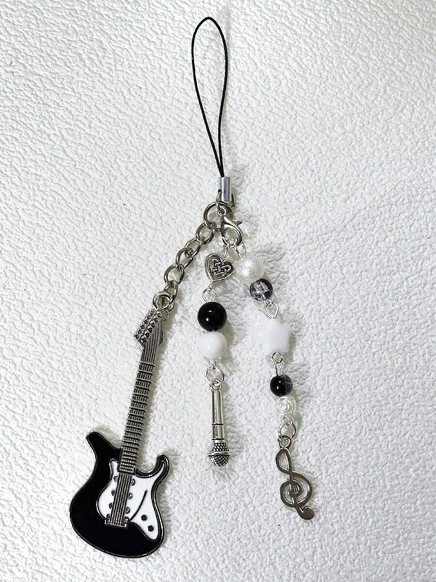 轻巧多元素串珠挂绳，摇滚风格吉他麦克风音符串珠钥匙扣，独特设计，可挂在包包、车钥匙上，适合作为礼物送给母亲、家人、朋友，生日、节日、手机挂饰、周年纪念日、春季生日礼物。