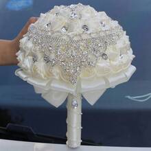 1 Bouquet Luxury Tassel Butterfly Pearl Bridal Wedding Bouquet, Romantic Silver Crystal Satin Ribbon Rose, Dark Red & Cream Fabric Artificial Flower, Suitable For Wedding Ceremony, Proposal, Anniversary, Valentine's Day Gift - Bouquet - View 11