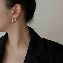 18K镀金不锈钢耳环 | 14毫米，低致敏性，重83.48克，耐磨，防褪色，经典简约设计，男女皆宜，适合日常、节日、度假、派对等场合佩戴 - 金色 - 查看 6