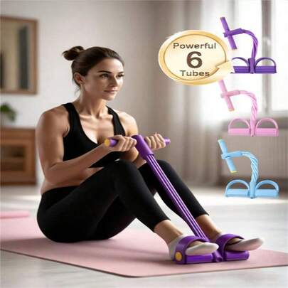 Multi-Functional Stretcher, 6-Tube Elastic Yoga Foot Pedal Stretcher Resistance Band, Fitness Resistance Band - Suitable For Abdominal/Waist/Arm/Leg Stretching And Shaping Exercises, Durable And Portable, Suitable For All Fitness Levels, Core Training, Compact Design, Sturdy Handle, Strength Training, Suitable For Home/Outdoor/Gym And Other Workout Locations