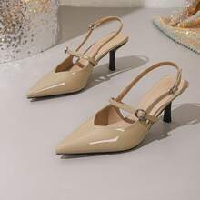 Women's Pointed Toe Mule Slippers, Fashionable New High Heel Slip-On Shoes, Versatile And Elegant - Khaki - View 4