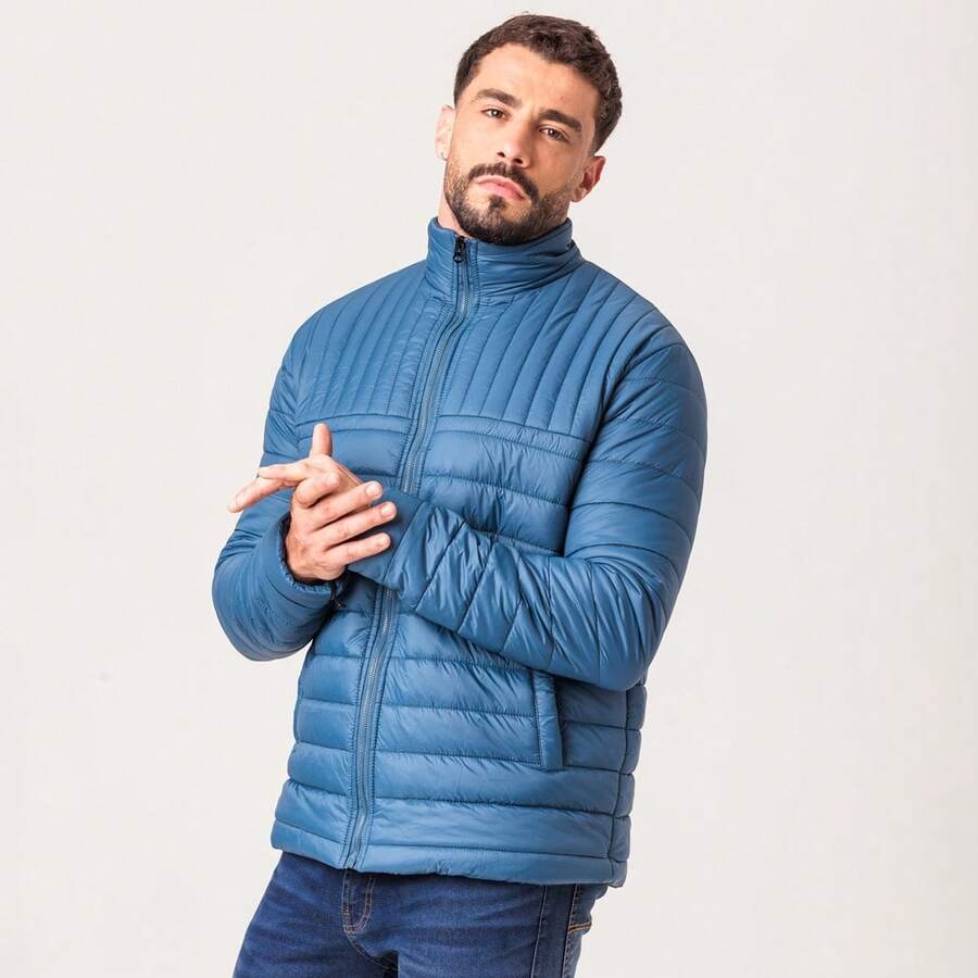 Men's Puffer Jacket With Zipper - Màu xanh ngọc - Xem 1