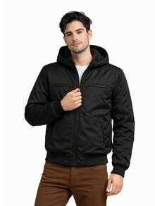 Men's Waterproof Nylon Jacket/Coat With Hood, Elastic Waistband, Fleece Lining, Stylish And Comfortable, Premium Winter 2026 - 黑色 - 查看 2