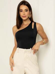 Women's Basic One Shoulder Sleeveless Blouse - màu đen - Xem 6